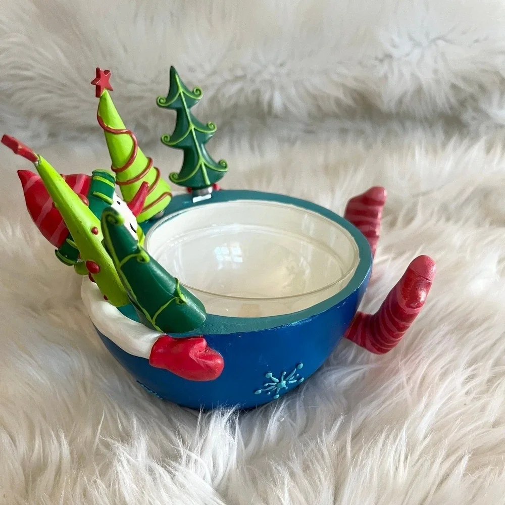 Snowman Christmas Dip Bowl Set with 4 Tree Handle Stainless Steel Spreaders